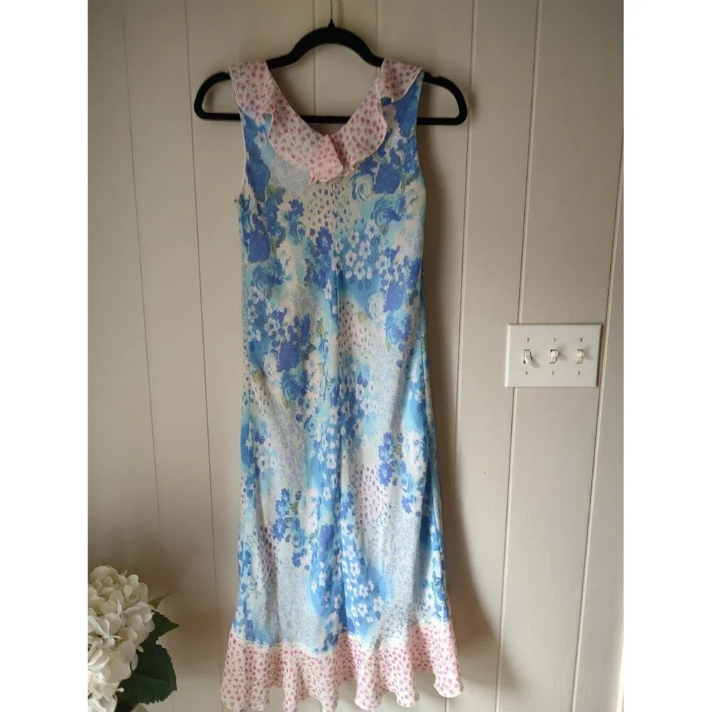Girls Floral Blue and Pink Sleeveless Maxi Dress